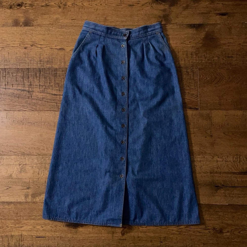 Levis Denim Maxi Skirt Womens 26 Blue Cottage Academia Orange Tab Button Front